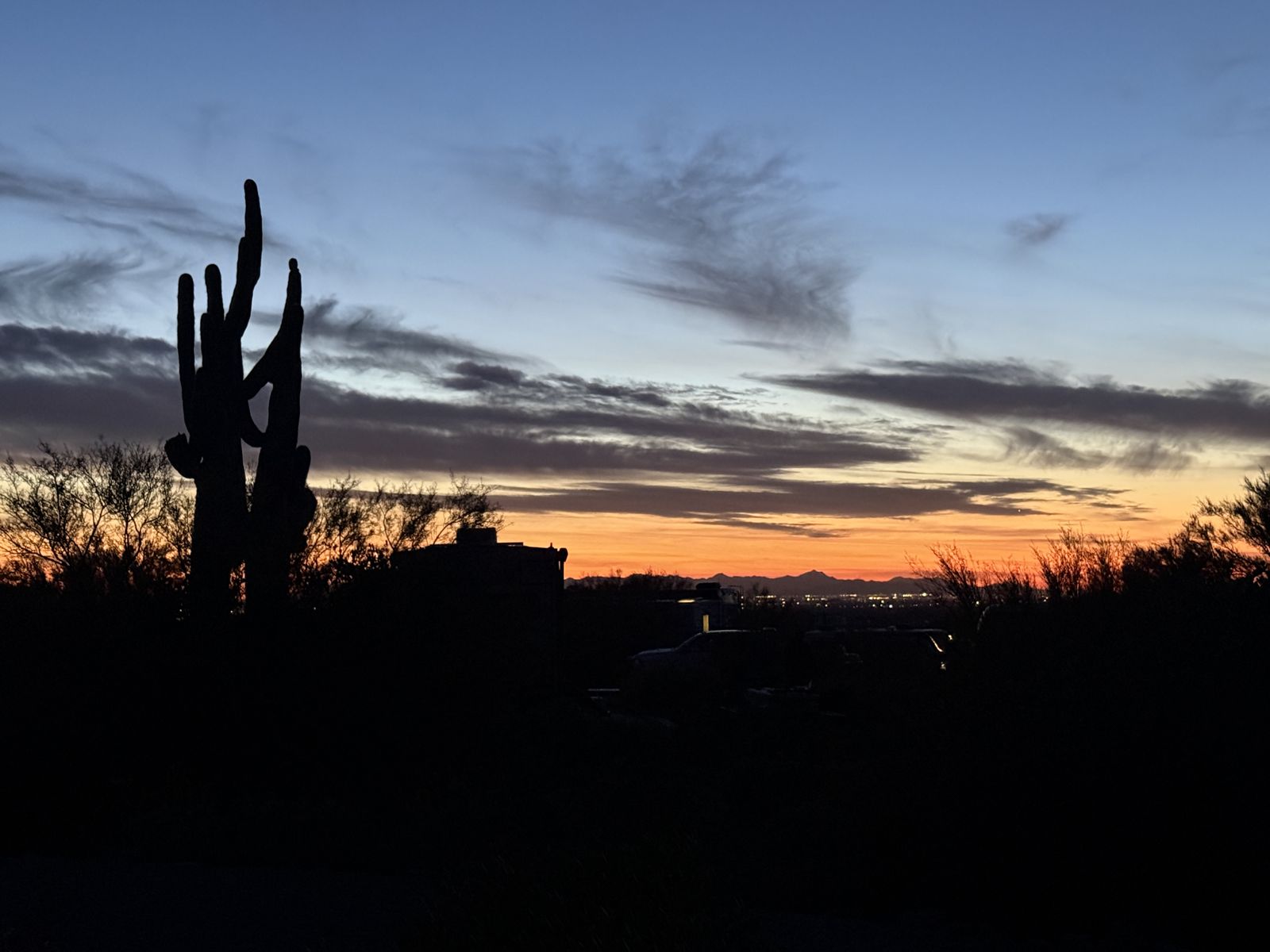 Lights of Phoenix from the campsite. Beautiful sunsets.